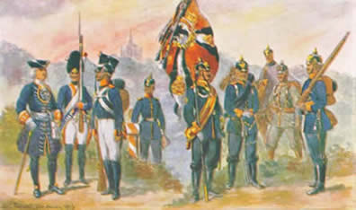 Uniformen des Infanterie Rgt. Nr. 83 (von Wittich) und Regimentsfahne