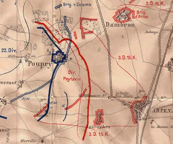 Plan zur Schlacht bei Loigny und Poupry, Ausschnitt mit dem Schlachtfeld (22. Div) zwischen Poupry und Artrenay